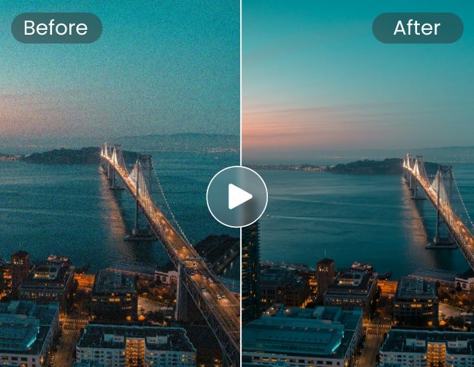 Denoise video featuring a cross sea bridge