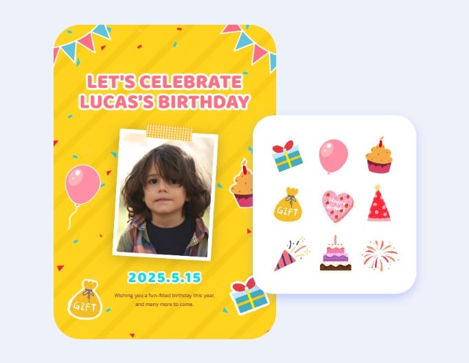 Design birthday stickers and apply them to birthday posters