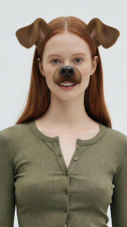 Dog face filter effect for a woman