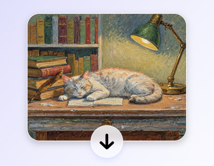 Download a painting of a cute cat on the desk