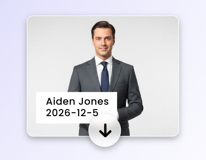 Download a photo of a man wearing a suit with a name and date added