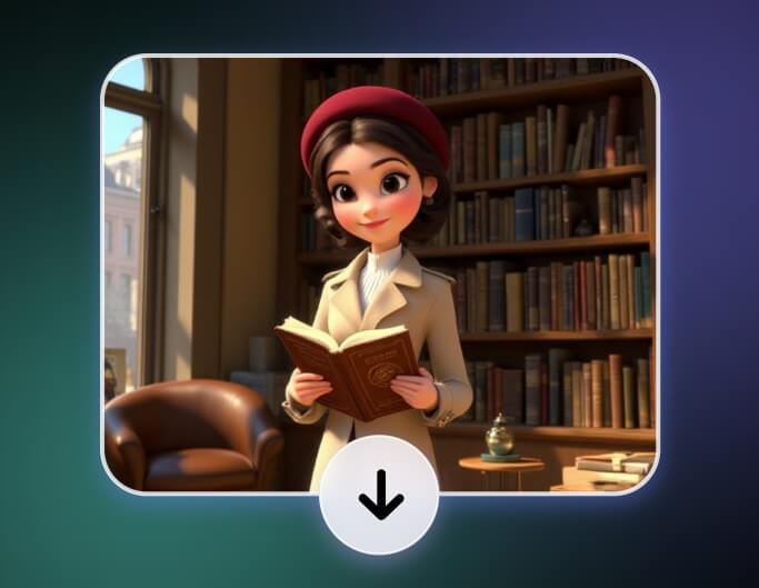 Download an ai cartoon image of a woman holding a book