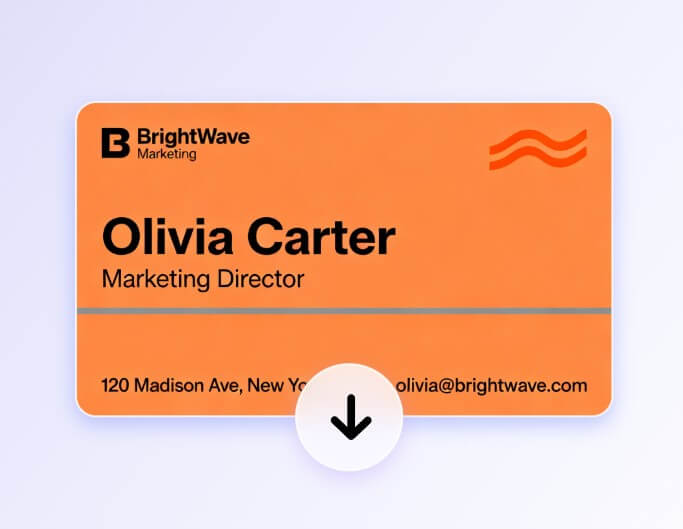 Download an orange ai business card for a marketing director