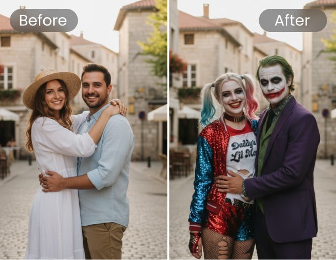 Mit diesem Prompt ein Paarfoto in Queen und Joker verwandeln