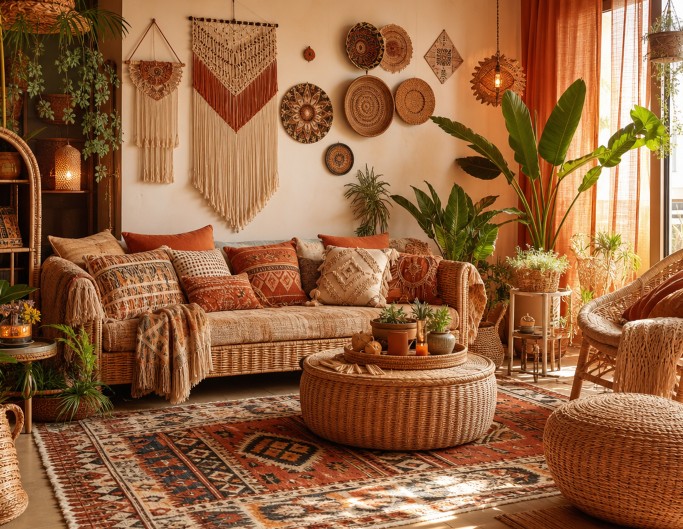 Ein ki generierte innenraum design in boho stil