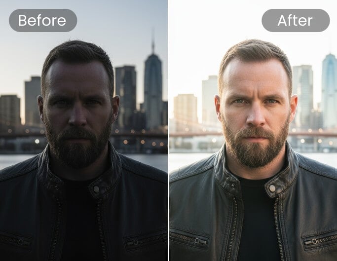 Enhance a dark low brightness photo of a man