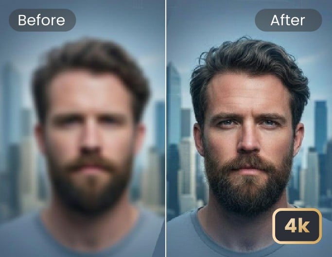 Enhance a low quality photo of a man to 4k resolution