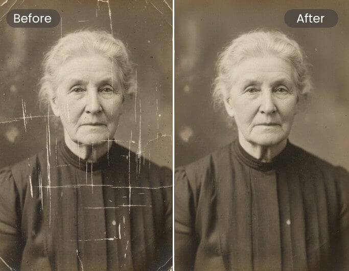 Enhance old photos with restored details repaired damage and improved clarity with AI photo restoration