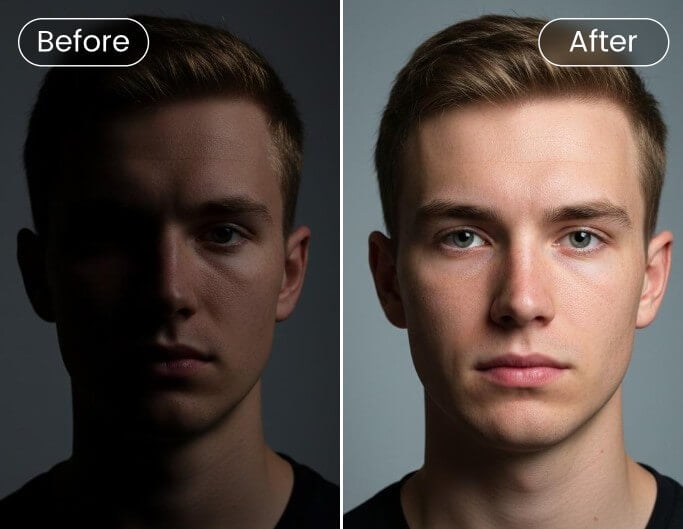 Enhance the brightness of a low quality portrait of a man