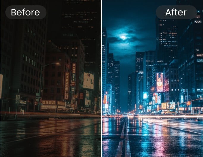 Enhance the image quality of a night scene photo