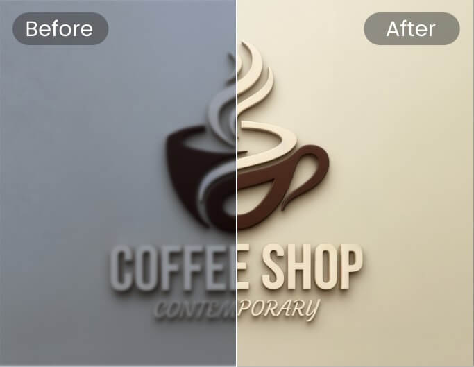 Enhance the image quality of a text logo design about a coffee shop