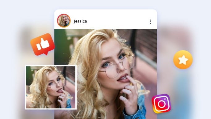 Enlarge a photo of a beautiful woman and share it on social media