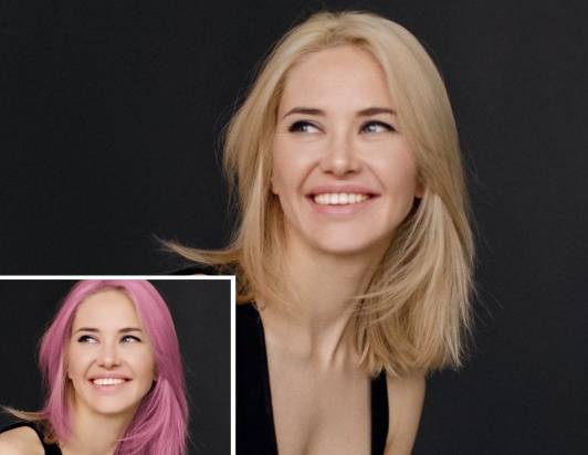 金髪シミュレーションをする女性