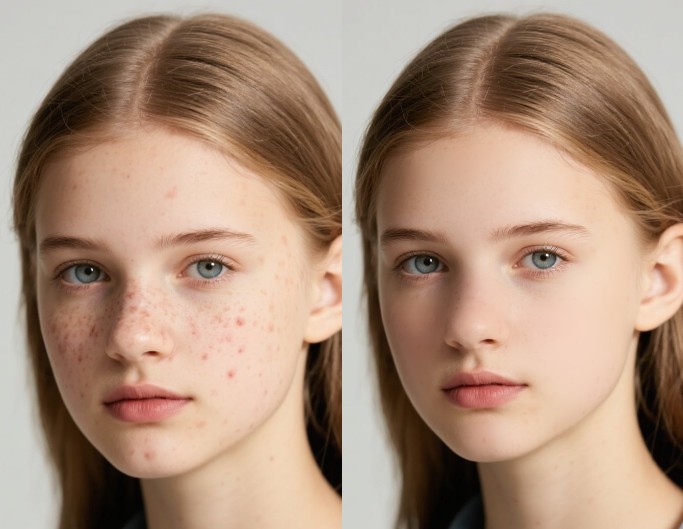 Fix facial blemishes on a woman resume photo