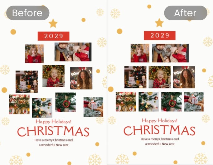 Fix the irregular edges of a christmas photo collage with a clone stamp tool