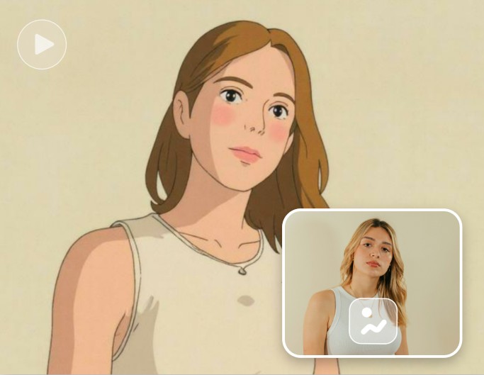 Fotor ai ghibli video generator featuring converting a lady photo to an ai ghibli style video