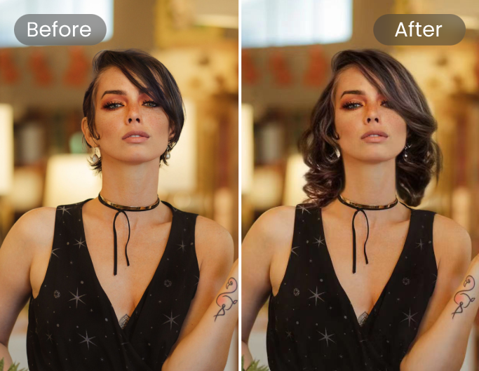 Fotor ai hairstyle changer to change a ladys short hair to long one