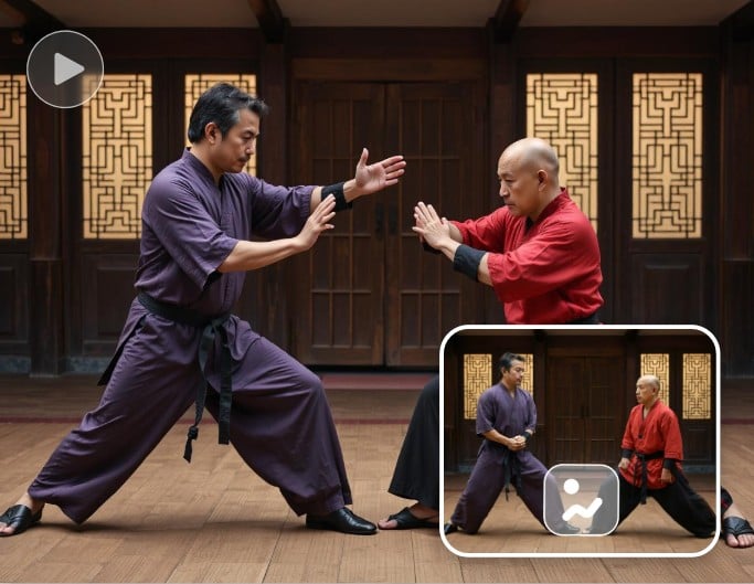 Fotor ai kung fyu video generator featuring two man practising kung fu