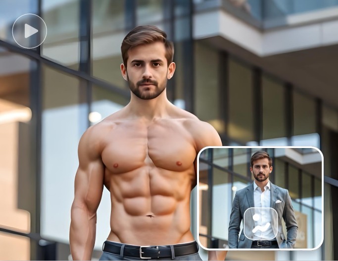 Fotor ai muscle generator featuring changing a man photo to a muscle growth video