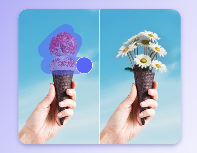 Fotor ai replace tool replacing an ice cream to daisies