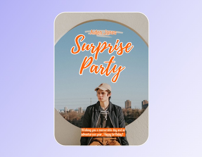 Fotor birthday poster templates for men about a theme of a young man wearing a hat against the backdrop of city view