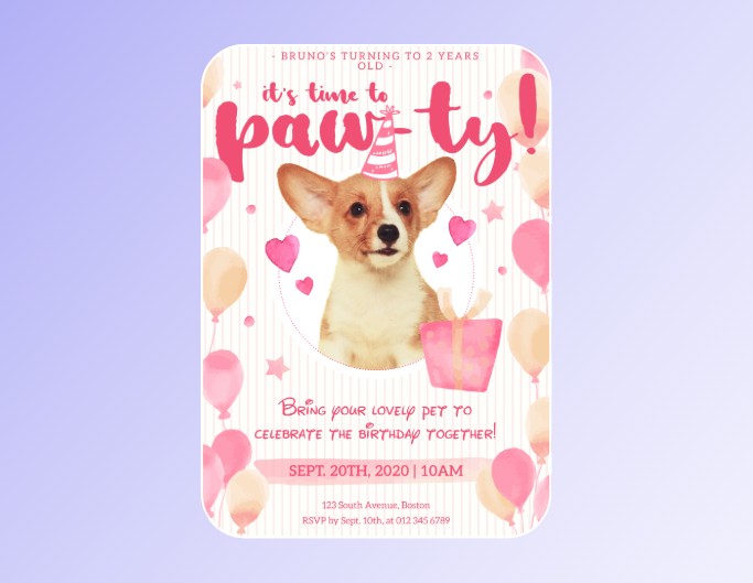 Fotor birthday poster templates for pets about a theme of a dog wearing a small birthday hat