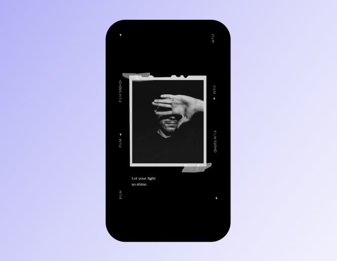 Fotor cool phone wallpaper template with an example of a man covering his eyes with his hands in a black bg