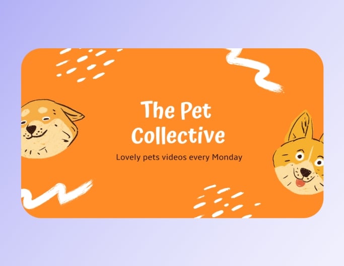 Fotor cute yt banner template showing two cartoon dogs in an orange bg
