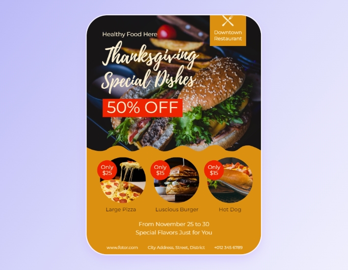Fotor food poster template a yellow and black food poster to hamburger fest in thanksgiving
