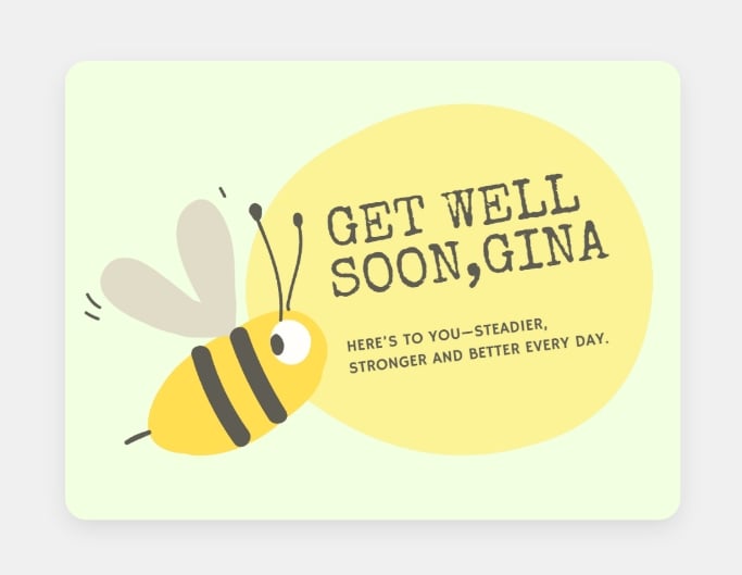 Fotor greeting card get well soon template featuring a bee