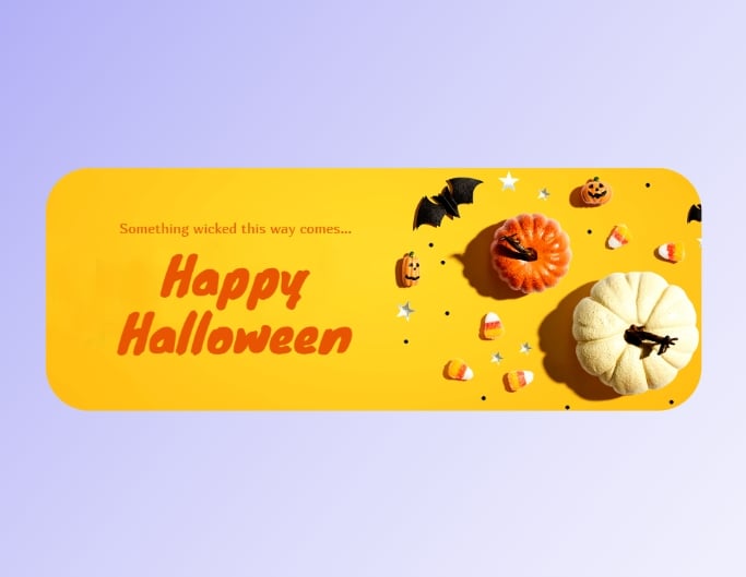 黄色い背景に2つのカボチャをあしらったFotorのハロウィーンFacebookカバー写真テンプレート