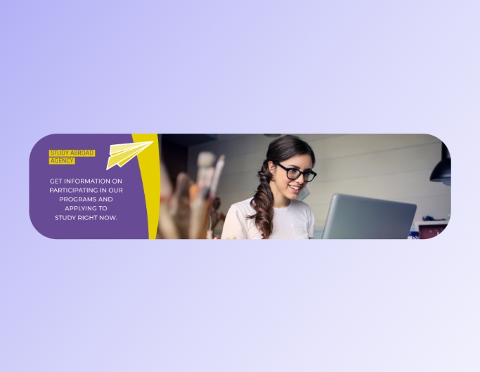 Fotor linked In banner template with a lady in front of a computer
