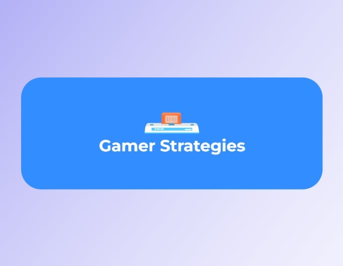 青い背景にゲーマー戦略のテキストをフィーチャーした Fotor のミニマリスト Facebook カバー テンプレート