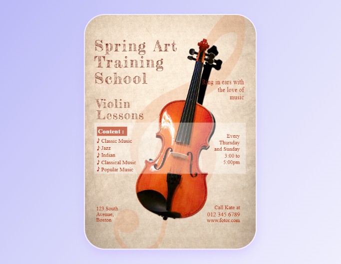 Fotor music poster template a light brown music poster with a big violin