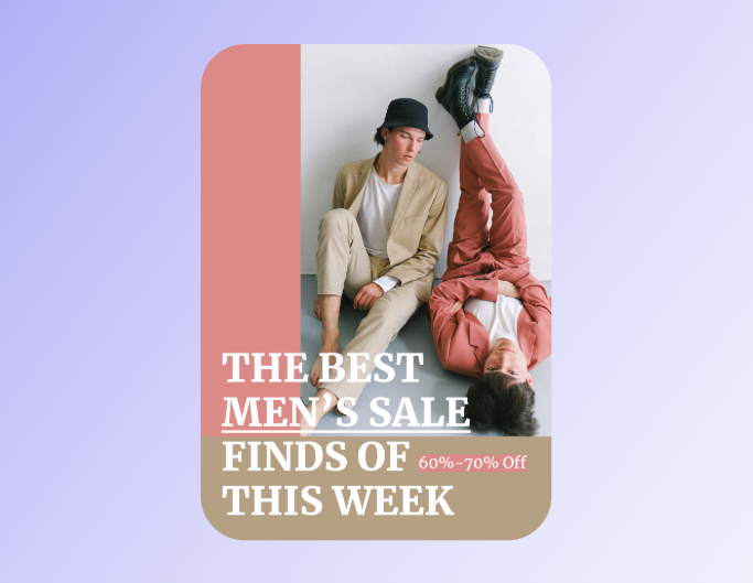 Fotor sale flyer template featuring a menswear sale info with two men sitting against the wall