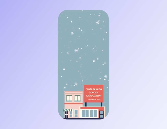 Fotor snapchat banner template with school in the snow in grey green bg