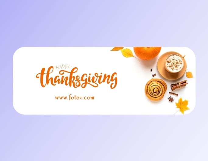 Fotor の感謝祭の Facebook カバー写真テンプレート。感謝祭のコーヒーとパンを白の背景に配置しています。