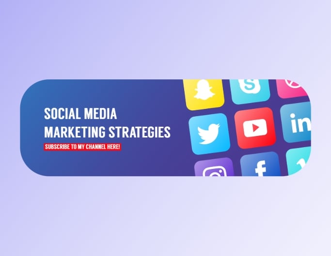 Fotor twitter banner template with a socia media marketing strategy them and mainstream social media icons on the right