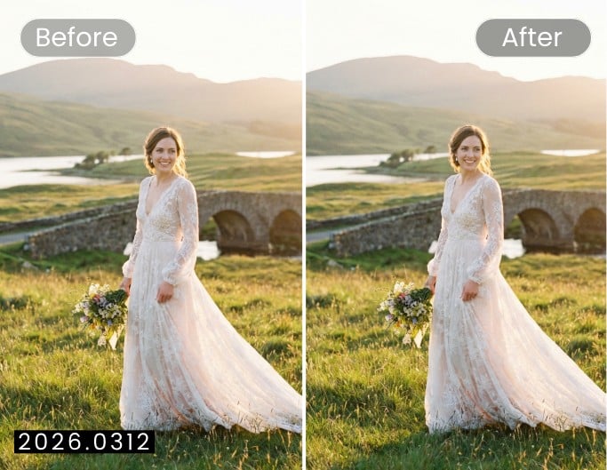 ポートレート写真の日付スタンプ除去前と除去後の比較