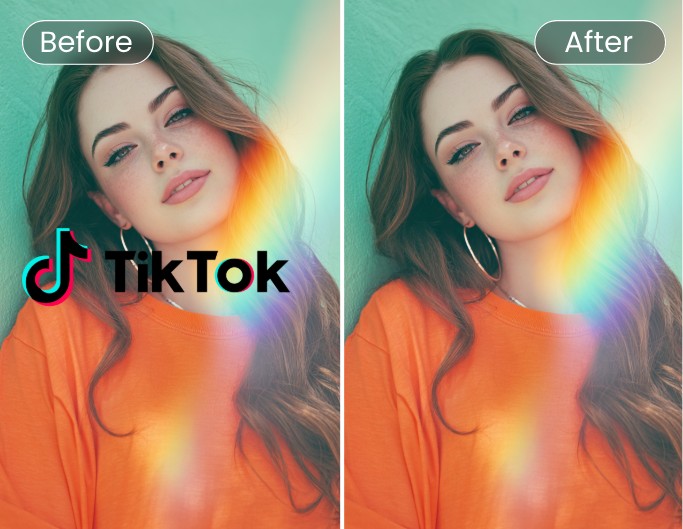 Fotorの透かし除去ツール少女の写真にロゴが入る前と後