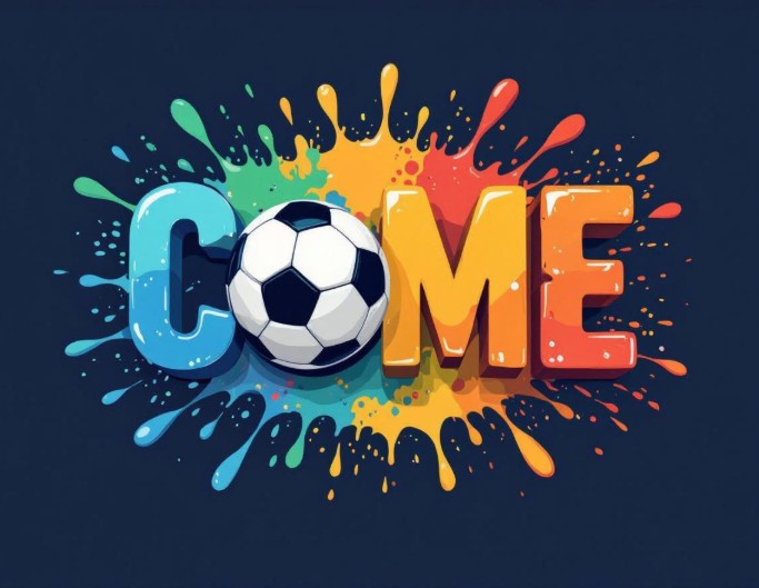 Four letter monogram with rainbow color and a football