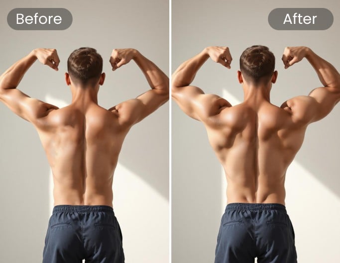 Add back muscles to photo to make muscle man photo