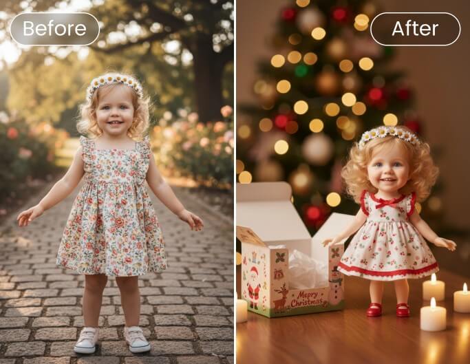 Generate a christmas blind box themed profile picture from a girls photo