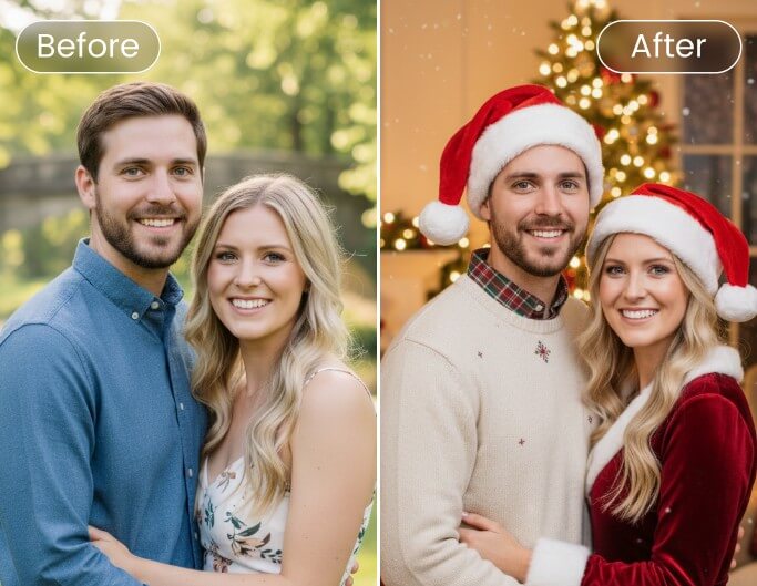 Generate a christmas themed couple avatar from a photo of a couple