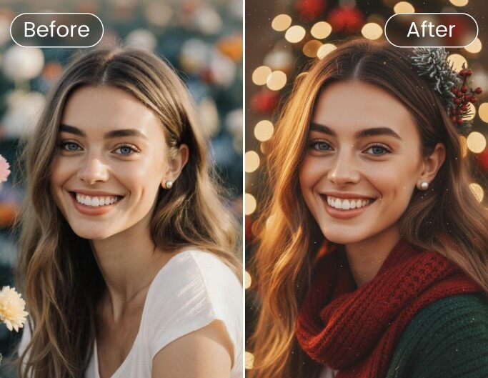 Generate a festive christmas vibe pfp from a womans photo