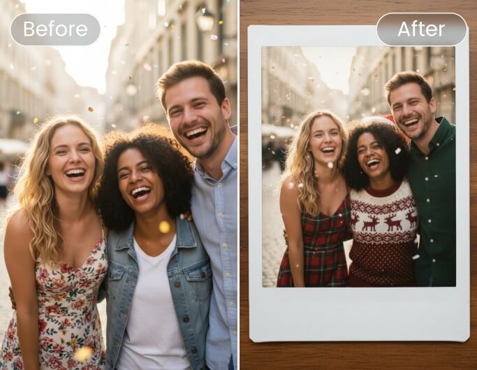 Generate a polaroid style christmas profile picture from a group photo of friends