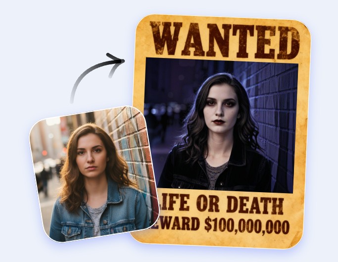 Créer une affiche wanted gratuitement de style Wednesday  avec Fotor