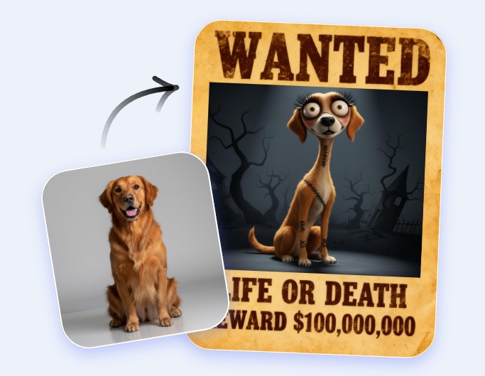 Créer un avis de recherche personnalisé gratuitement d'un chien dans le style Tim Burton avec Fotor