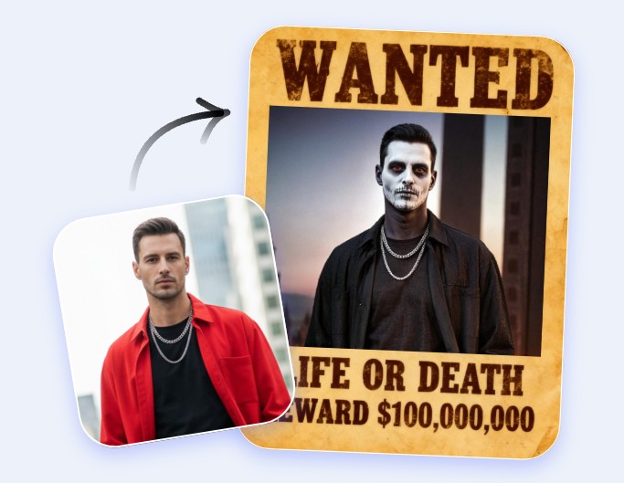 Créer un avis de recherche personnalisé d'une faucheuse au visage pâle avec Fotor 