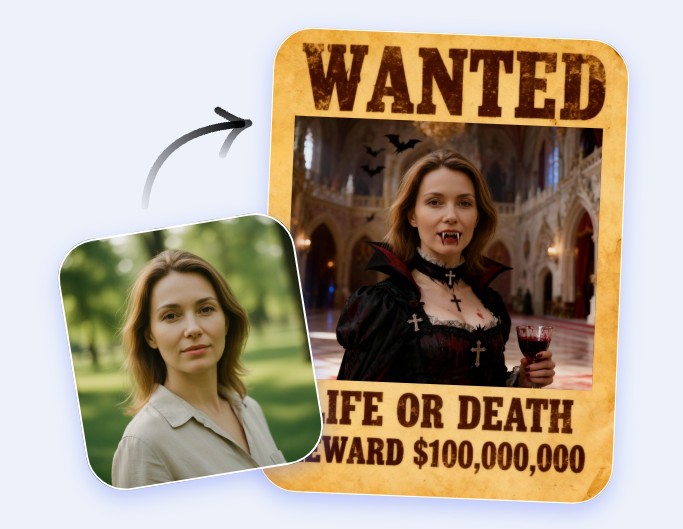 Créer une affiche wanted gratuitement d'une vampire avec Fotor